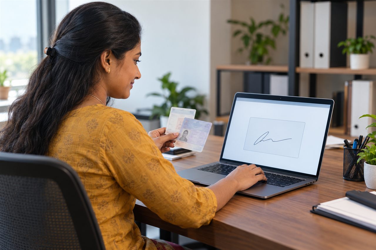 Indian business owner completing a digital signature application